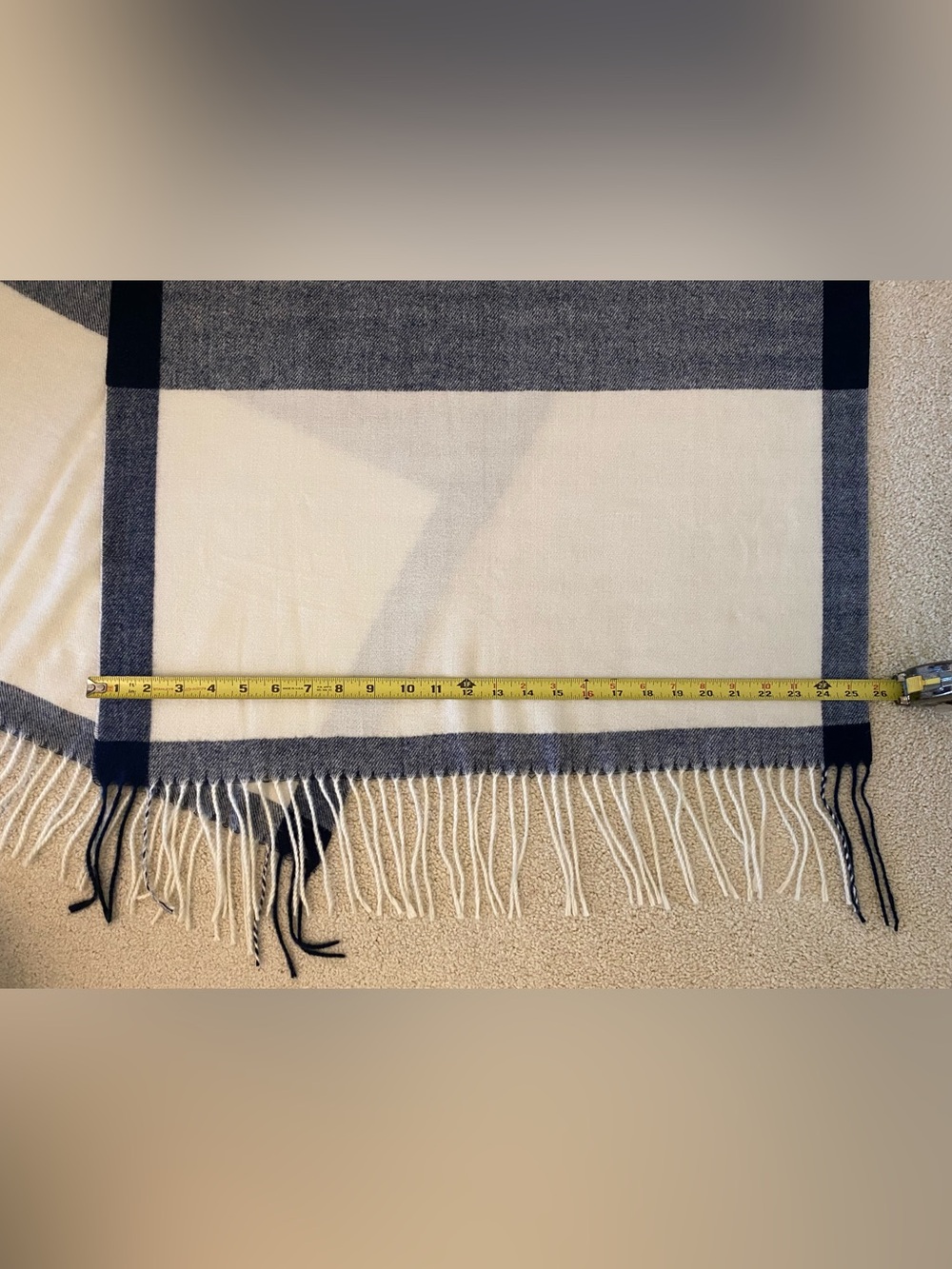 Navy Blue and Cream Fringe Scarf Wrap Extra Large - Picture 3 of 6